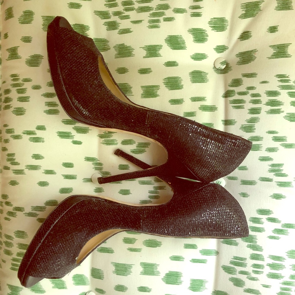 JIMMY CHOO “sparkle” black peep toe pump, SIZE 38